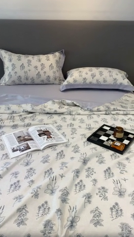 91家纺网 家纺一手货源 找家纺 棉生活 2023新款3M贡缎工艺天丝夏被四件套 枝蔓 灰