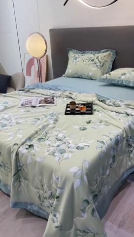 91家纺网 家纺一手货源 找家纺 棉生活 2023新款3M贡缎工艺天丝夏被四件套 森语 绿