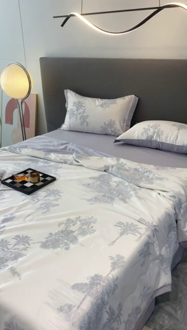 91家纺网 家纺一手货源 找家纺 棉生活 2023新款3M贡缎工艺天丝夏被四件套 洛林 灰