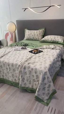 91家纺网 家纺一手货源 找家纺 棉生活 2023新款3M贡缎工艺天丝夏被四件套 枝蔓 绿