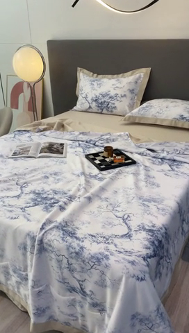 91家纺网 家纺一手货源 找家纺 棉生活 2023新款3M贡缎工艺天丝夏被四件套 墨林 蓝