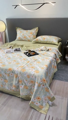 91家纺网 家纺一手货源 找家纺 棉生活 2023新款3M贡缎工艺天丝夏被四件套 松菊 桔