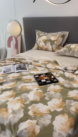 91家纺网 家纺一手货源 找家纺 棉生活 2023新款3M贡缎工艺天丝夏被四件套 知夏 绿