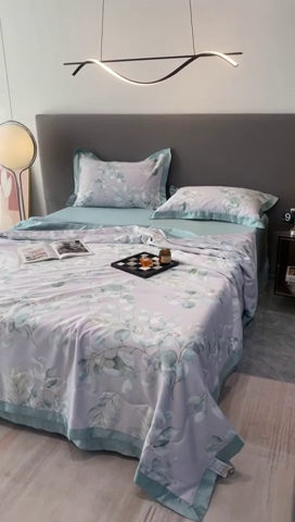 91家纺网 家纺一手货源 找家纺 棉生活 2023新款3M贡缎工艺天丝夏被四件套 森语 灰