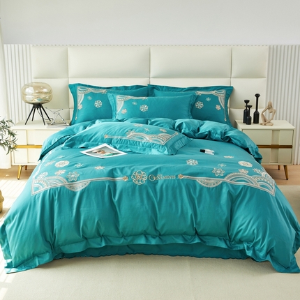 91家纺网 家纺一手货源 找家纺 （总）星尚 2023新款100支长绒棉绣花四件套-慕颜