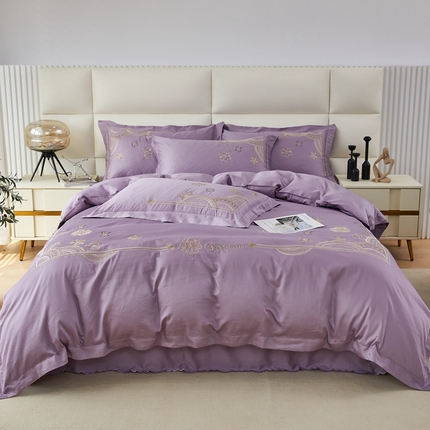91家纺网 家纺一手货源 找家纺 星尚 2023新款100支长绒棉绣花四件套-慕颜 香芋紫