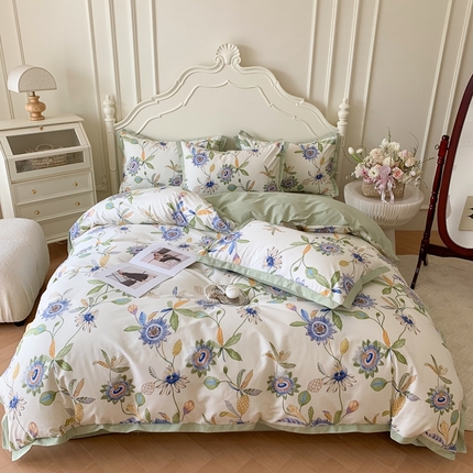 91家纺网 家纺一手货源 找家纺 名佰蕙 2023新款全棉法式田园四件套 知夏-绿