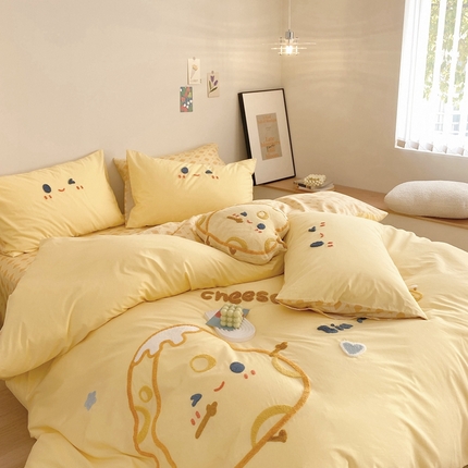 眠屿2023新款全棉水洗棉毛巾绣四件套 调皮芝士