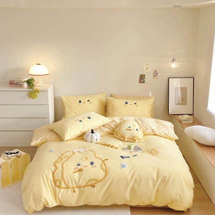 91家纺网 家纺一手货源 找家纺 眠屿2023新款全棉水洗棉毛巾绣四件套 调皮芝士