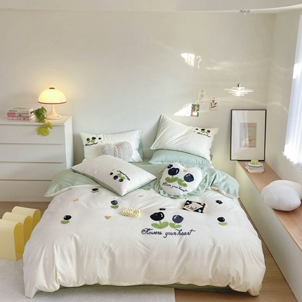 91家纺网 家纺一手货源 找家纺 眠屿2023新款全棉水洗棉毛巾绣四件套 郁金香-黑