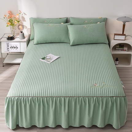 91家纺网 家纺一手货源 找家纺 好眠好梦家纺 2023新款星光A类天竺棉床裙系列 若竹绿