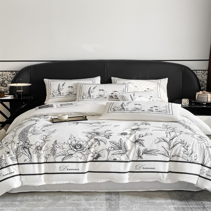 91家纺网 家纺一手货源 找家纺 红嘴企鹅  2025新款水洗真丝四件套 静享花开