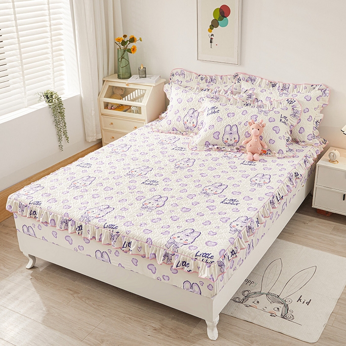 91家纺网 家纺一手货源 找家纺 宜凡2023新款全棉印花床笠三件套 潮派爱心