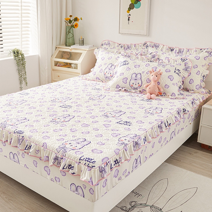 91家纺网 家纺一手货源 找家纺 宜凡2023新款全棉印花床笠三件套 潮派爱心