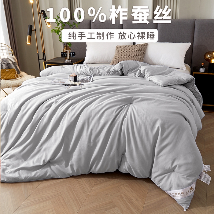 91家纺网 家纺一手货源 找家纺 西域种棉人·千百笠 2023新款蚕丝被100%柞蚕丝被手工蚕丝被 甄选灰