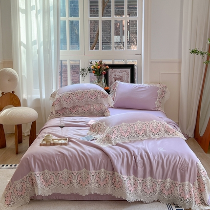 时亿 2023新款100支天丝棉夏被四件套-达琳 奈奈紫