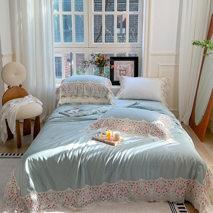 时亿 2023新款100支天丝棉夏被四件套-达琳 松雾绿