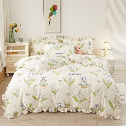 宜凡 2023新款全棉印花床笠四件套 含羞兔