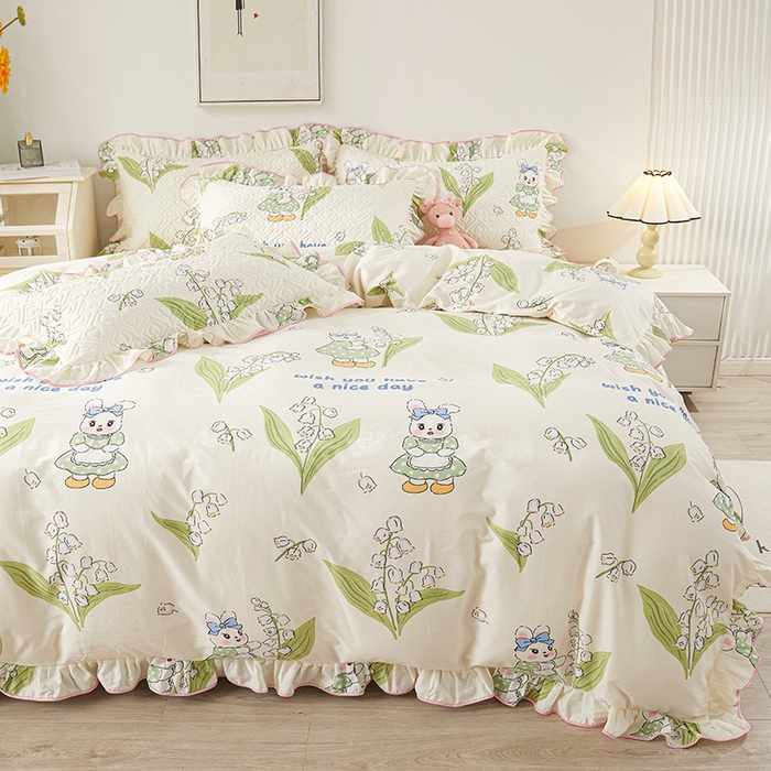 91家纺网 家纺一手货源 找家纺 宜凡 2023新款全棉印花床笠四件套 含羞兔