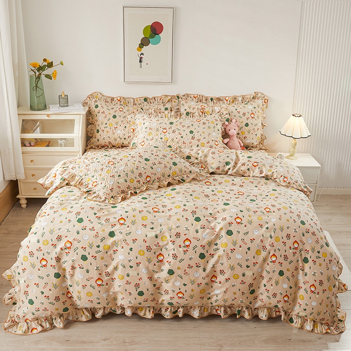 91家纺网 家纺一手货源 找家纺 宜凡 2023新款全棉印花床笠四件套 花琳琅