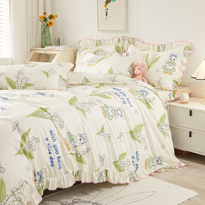 91家纺网 家纺一手货源 找家纺 宜凡 2023新款全棉印花床笠四件套 含羞兔