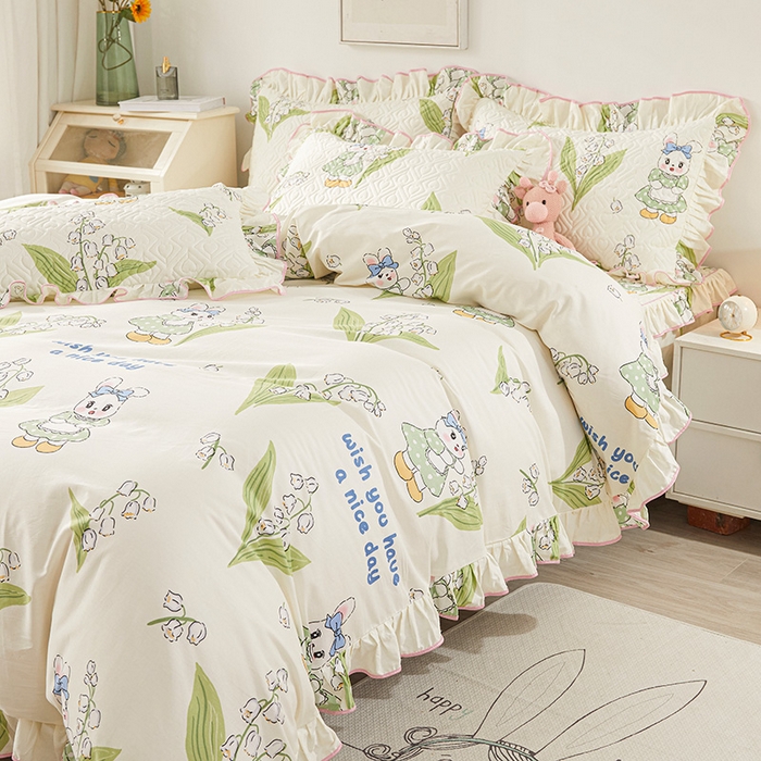 91家纺网 家纺一手货源 找家纺 宜凡 2023新款全棉印花床笠四件套 含羞兔