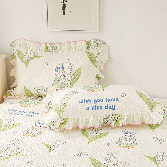 91家纺网 家纺一手货源 找家纺 宜凡 2023新款全棉印花床笠四件套 含羞兔