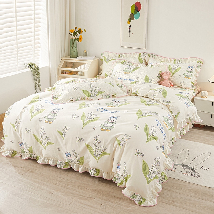 91家纺网 家纺一手货源 找家纺 宜凡 2023新款全棉印花床笠四件套 含羞兔