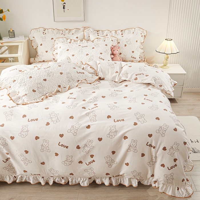 91家纺网 家纺一手货源 找家纺 宜凡 2023新款全棉印花床笠四件套 萌心兔