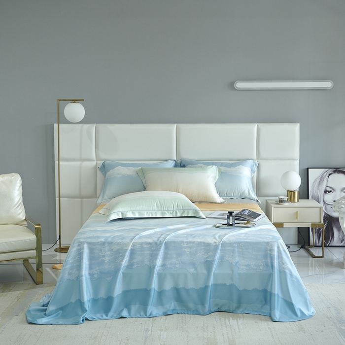 91家纺网 家纺一手货源 找家纺 时亿 2023新款竹纤维天丝软凉席三件套 清风年华 蓝