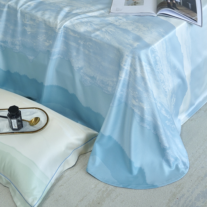 91家纺网 家纺一手货源 找家纺 时亿 2023新款竹纤维天丝软凉席三件套 清风年华 蓝