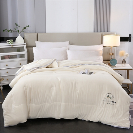 91家纺网 家纺一手货源 找家纺 一博 2024新款大豆被拉链二合一子母被米黄色