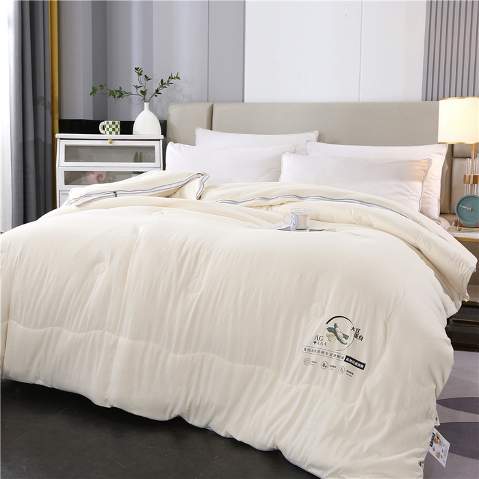 91家纺网 家纺一手货源 找家纺 一博 2024新款大豆被拉链二合一子母被米黄色