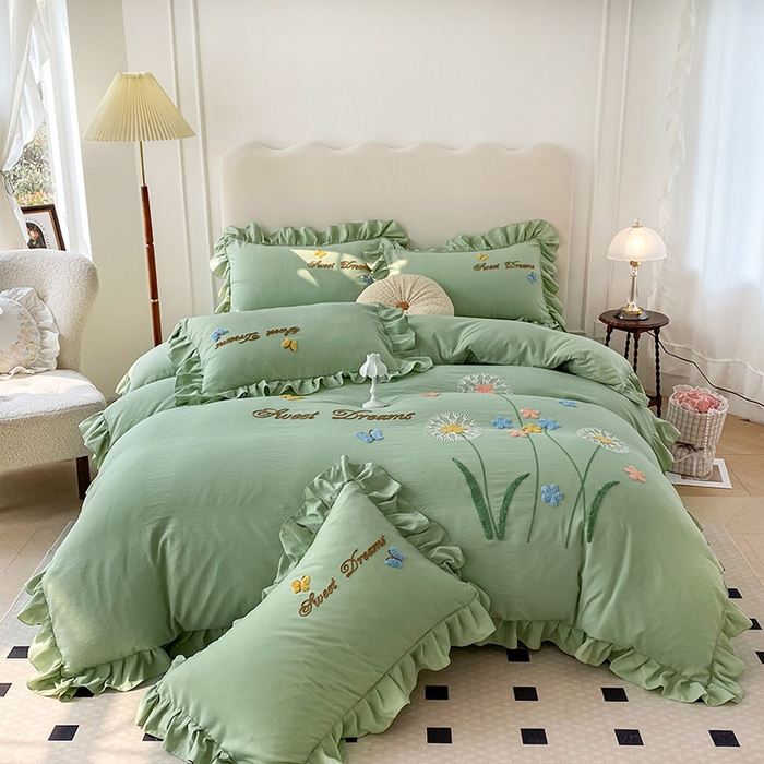 91家纺网 家纺一手货源 找家纺 （总）唐人居 2025新款水洗棉麻刺绣四件套-春意