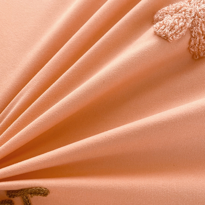 91家纺网 家纺一手货源 找家纺 唐人居 2025新款水洗棉麻刺绣四件套-春意 橙色