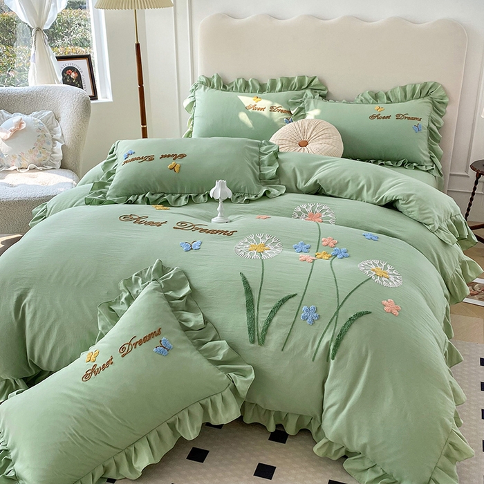 91家纺网 家纺一手货源 找家纺 （总）唐人居 2025新款水洗棉麻刺绣四件套-春意