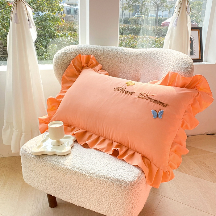 91家纺网 家纺一手货源 找家纺 唐人居 2025新款水洗棉麻刺绣四件套-春意 橙色