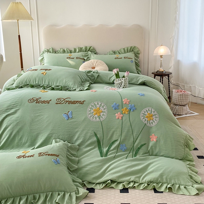 91家纺网 家纺一手货源 找家纺 （总）唐人居 2025新款水洗棉麻刺绣四件套-春意