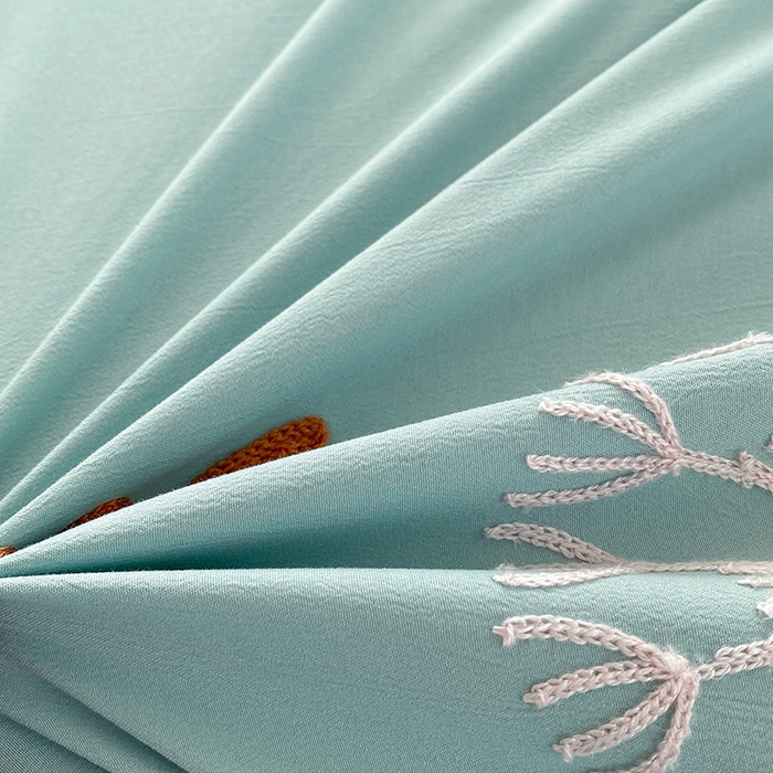 91家纺网 家纺一手货源 找家纺 唐人居 2025新款水洗棉麻刺绣四件套-春意 湖兰