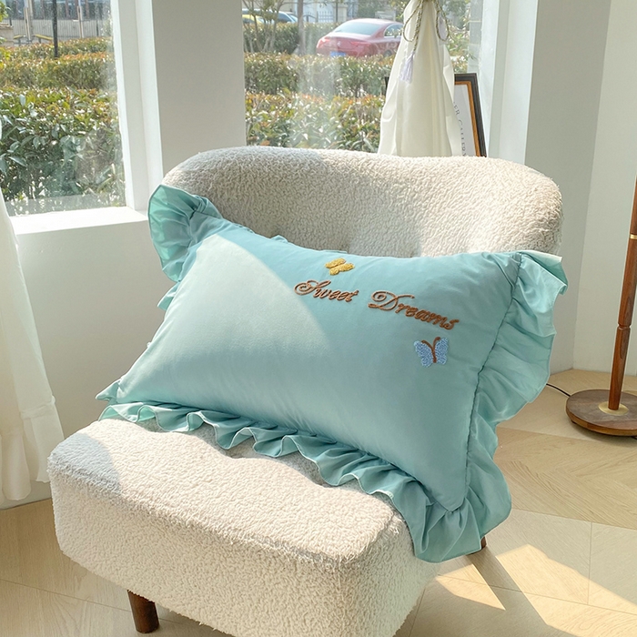 91家纺网 家纺一手货源 找家纺 唐人居 2025新款水洗棉麻刺绣四件套-春意 湖兰