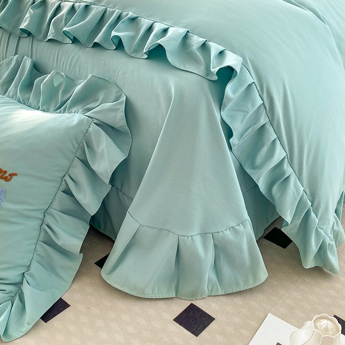 91家纺网 家纺一手货源 找家纺 唐人居 2025新款水洗棉麻刺绣四件套-春意 湖兰