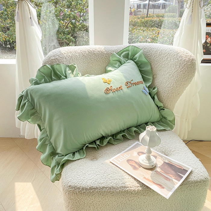 91家纺网 家纺一手货源 找家纺 唐人居 2025新款水洗棉麻刺绣四件套-春意 绿色