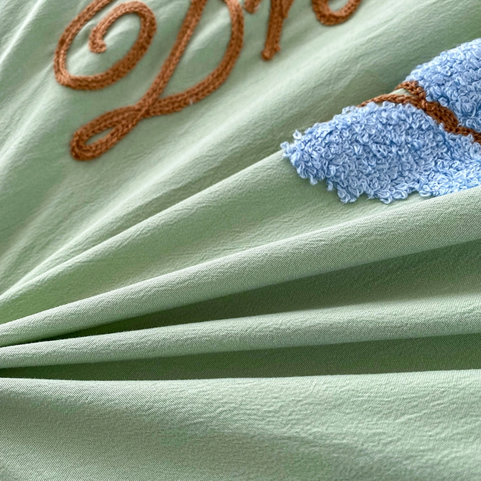 91家纺网 家纺一手货源 找家纺 唐人居 2025新款水洗棉麻刺绣四件套-春意 绿色