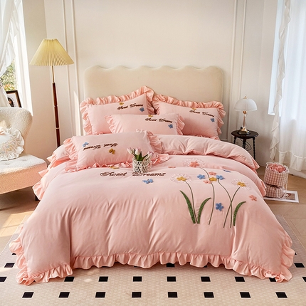 唐人居 2025新款水洗棉麻刺绣四件套-春意 玉色