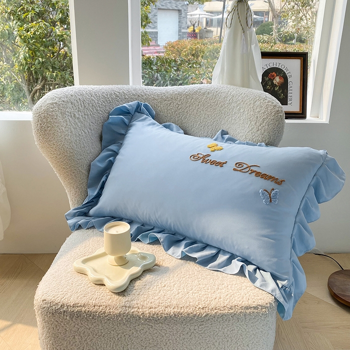 91家纺网 家纺一手货源 找家纺 唐人居 2025新款水洗棉麻刺绣四件套-春意 蓝色