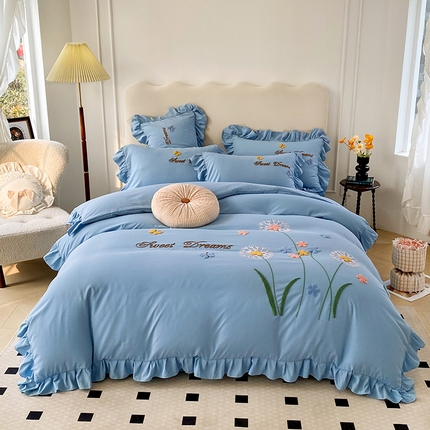 91家纺网 家纺一手货源 找家纺 （总）唐人居 2025新款水洗棉麻刺绣四件套-春意