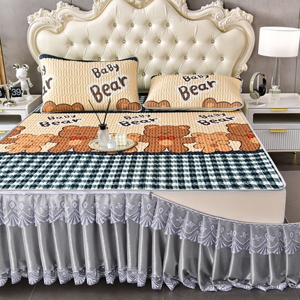 诺梵  24新品可拆卸床裙凉感冰丝乳胶凉席三件套直播爆款 贝尔熊