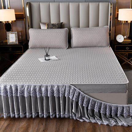 诺梵  24新品可拆卸床裙凉感冰丝乳胶凉席三件套直播爆款 典雅灰