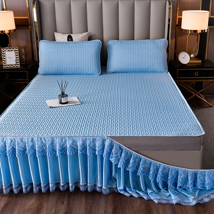 诺梵  24新品可拆卸床裙凉感冰丝乳胶凉席三件套直播爆款 典雅天蓝