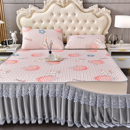 诺梵  24新品可拆卸床裙凉感冰丝乳胶凉席三件套直播爆款 可爱兔